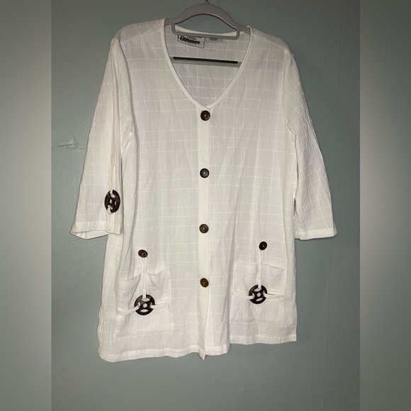 Casual CottonSeed Wear Lagenlook style white button up blouse - Picture 1 of 4